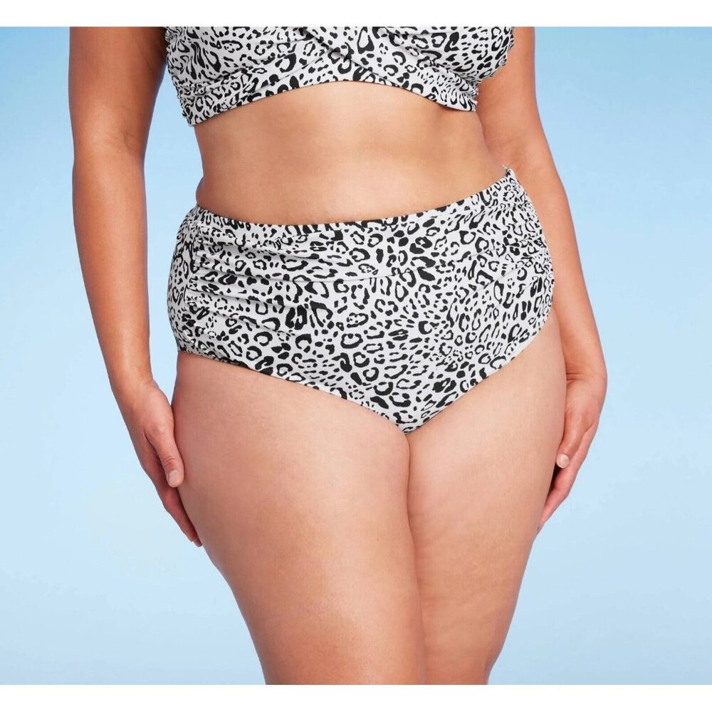 Kona Sol Size 1X 17/18 Leopard Print High Waist Full Coverage Bikini Swim Bottom